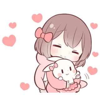 🤗 anime girl, cute, kawaii, hearts, bunny, cartoon telegram sticker