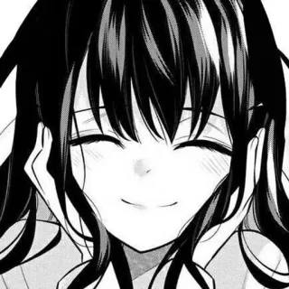 😊 Anime, Manga, souriant, fille, portrait, noir et blanc whatsapp sticker