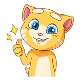 👍 Talking Tom chat, dessin animé, animal, pouce levé, orange, étincelle, autocollant, Talking Tom telegram sticker