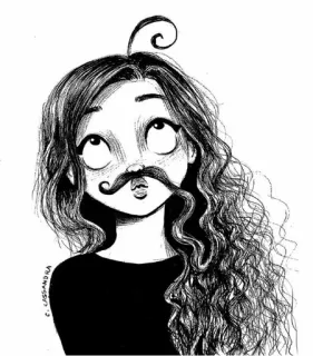 😍 C. CASSANDRA femme, illustration, dessin, cheveux bouclés, moustache whatsapp sticker
