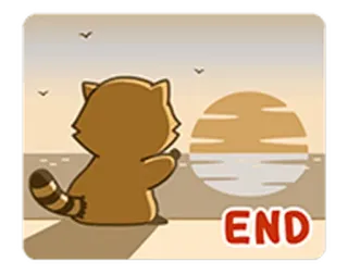👋 END procione, tramonto, spiaggia, fine, animale, cartone animato telegram sticker