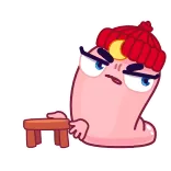 😡 卡通, 蠕虫, 贴纸, 角色, 可爱, 粉色, 帽子 telegram sticker