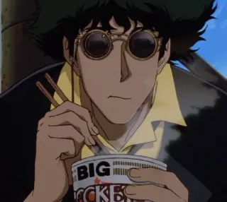 🍝 Spike Spiegel Cowboy Bebop BIG SHOTS Anime, Cowboy Bebop, Spike Spiegel, Fideos, Western espacial, Anime de los 90 telegram sticker