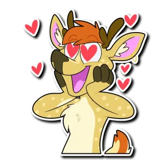 😍 cerf, animal, dessin animé, yeux en coeur, amour, mignon, joyeux telegram sticker