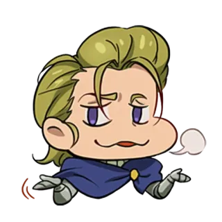 😌 Chibi, Estilo anime, Personagem de desenho animado, Cabelo loiro, Olhos roxos, Encolhendo os ombros telegram sticker