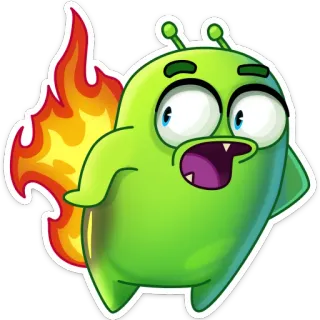 🔥 dibujo animado, verde, alien, monstruo, fuego telegram sticker