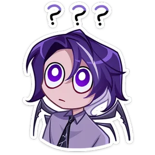 😯 ??? dibujo animado, signos de interrogación, anime, confundido, lindo, personaje, expresión, pelo morado whatsapp sticker