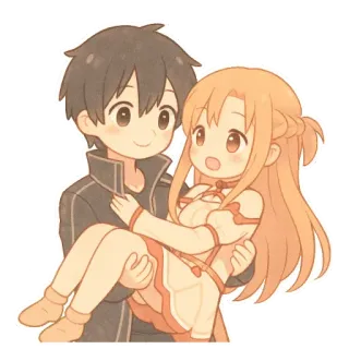 ❤ Kirito and Asuna Sword Art Online аниме, пара, чиби, нести, sword art online, кирито, асуна whatsapp sticker