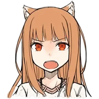 😡 Anime, Wolfsohren, Mädchen, Schockiert, Orange Haare, Rote Augen telegram sticker