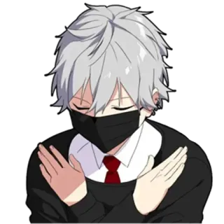 👎 アニメ, キャラクター, マスク, 白髪, 赤いネクタイ, 黒い服 whatsapp sticker