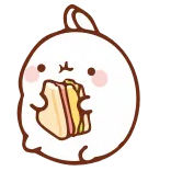😋 lindo, kawaii, conejo, sándwich, comida, animal whatsapp sticker