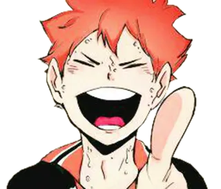 😂 Hinata Shoyo Haikyuu!! animé, Haikyuu, Hinata Shoyo, Shoyo, animé de sport, souriant, montrant du doigt telegram sticker