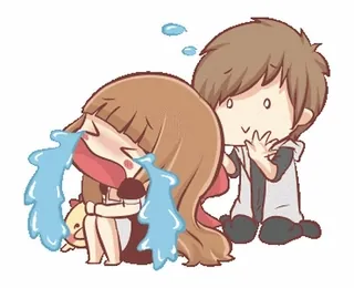 😭 weinen, traurig, Cartoon, Emotionen, Umarmung, Paar telegram sticker