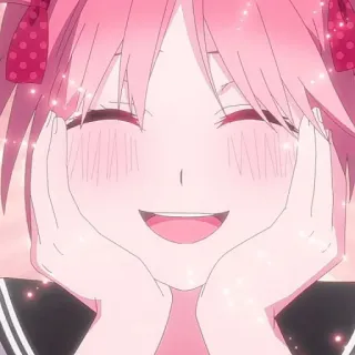 🦊 Anime, Chica, Sonrisa, Pelo rosa, Linda, Feliz telegram sticker