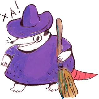 😤 Ha! kreskówka, szczur, wiedźma, miotła, kapelusz telegram sticker