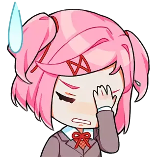 🤦‍♀ Natsuki Doki Doki Literature Club! Anime, Manga, Sticker, Natsuki, Doki Doki Literature Club, Imbarazzato/a telegram sticker