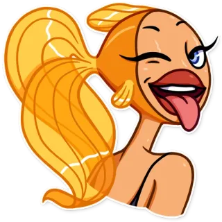 😜 мультфильм, иллюстрация, стикер, рыба, женщина, высунуть язык, подмигивание telegram sticker