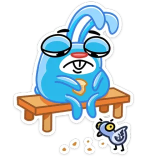 😫 Cartoon, Konijn, Duif, Verdrietig, Eten, Brood telegram sticker