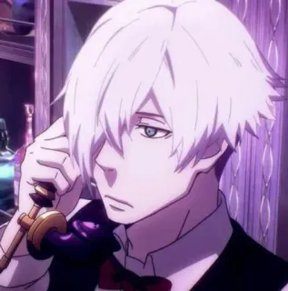 📞 anime, character, white hair, telephone, bow tie telegram sticker