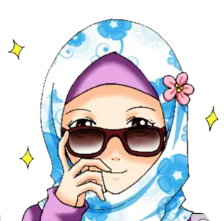 😎 mujer, hiyab, gafas de sol, flor, dibujos animados, brillos, lindo whatsapp sticker