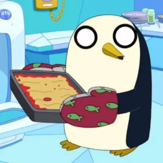 🥘 Gunter Adventure Time penguin, cartoon, oven mitt, baking, dessert, finn and jake telegram sticker