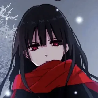 🔸 anime girl, manga, red scarf, black hair, winter telegram sticker