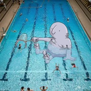 😄 プール, アニメキャラクター, 水泳, プール, 水, ネット, 変, 面白い telegram sticker