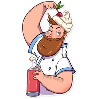 🍒 chef, baker, whipped cream, dessert, cherry, food, cartoon telegram sticker