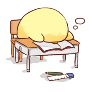 💛 บล็อบ, การ์ตูน, นักเรียน, โต๊ะ, นอนหลับ, โรงเรียน telegram sticker