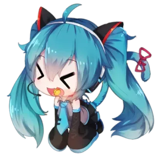😆 Hatsune Miku Hatsune Miku, Anime, Vocaloid, Kawaii, Chibi, Słodkie, Lizak telegram sticker