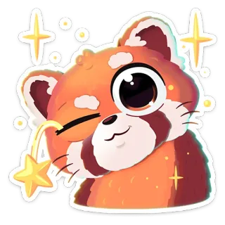 😉 Panda rojo, Animal, Lindo, Dibujos animados, Estrella, Guiño, Brillo, Pegatina telegram sticker
