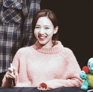 🗝 smiling, happy, woman, portrait, pink sweater telegram sticker