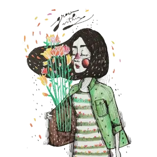 🌹 Grow within mujer, flores, tulipanes, jardín, crecer, arte telegram sticker