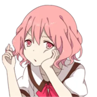 😞 animé, fille, cheveux roses, dessin animé, mignon, pensive whatsapp sticker