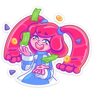 💰 dessin animé, argent, personnage, rose, illustration, autocollant whatsapp sticker