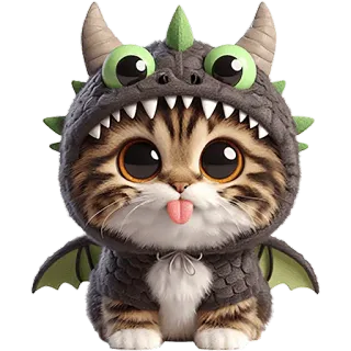 😛 gatto, gattino, drago, animale, carino, animale domestico, costume telegram sticker