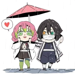 🌧 Mitsuri Kanroji and Obanai Iguro Demon Slayer anime, carino, amore, ombrello, coppia, Demon Slayer, Mitsuri, Obanai telegram sticker