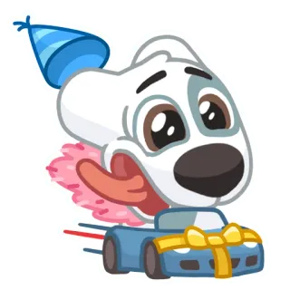 🏎 dog, party, birthday, car, celebration, cartoon, animal telegram sticker