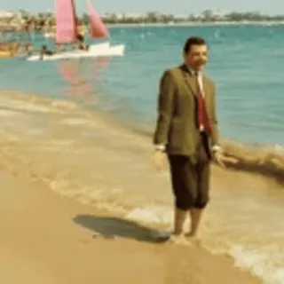 🥽 Mr. Bean beach, mr bean, comedy, rowan atkinson, sea, vacation whatsapp sticker