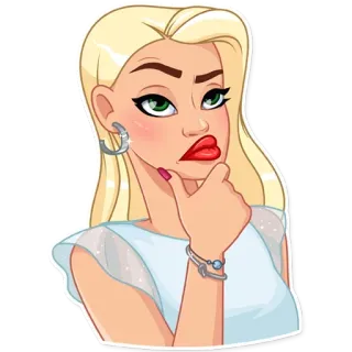 🤔 donna, bionda, pensierosa, cartone animato, adesivo telegram sticker