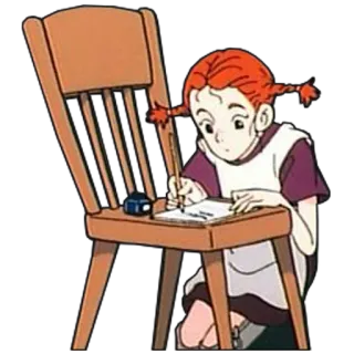 😗 cartoon, girl, writing, desk, chair, anime, child telegram sticker