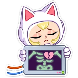 😔 Аниме, Рентген, Разбитое сердце, Грустный, Персонаж, Мультфильм, Скелет telegram sticker
