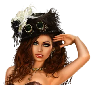 🙋 Steampunk, Mujer, Sombrero, Gafas, Retrato telegram sticker