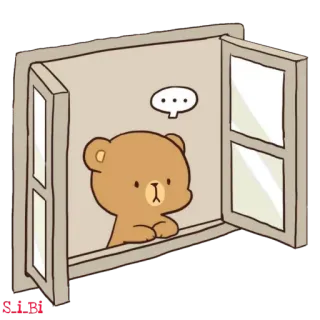 😌 熊, 窗户, 可爱, 动物, 卡通, 插画 telegram sticker