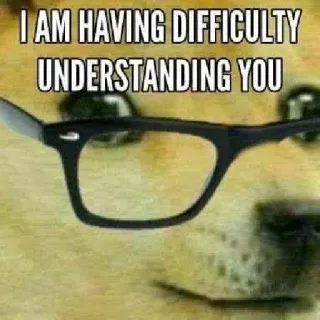 🤕 Doge I AM HAVING DIFFICULTY UNDERSTANDING YOU dog, meme, glasses, difficulty, understanding telegram sticker