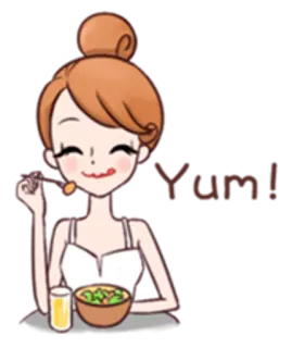 🍲 Yum! comida, comendo, desenho animado, mulher telegram sticker