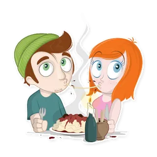 🍝 pareja, espagueti, amor, dibujos animados, comida, cena, italiano telegram sticker
