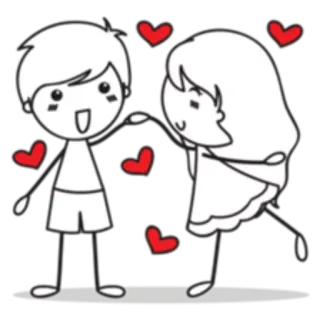 💃 cinta, pasangan, romantis, gambar tongkat, hati, kartun whatsapp sticker