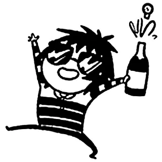 😎 celebração, festa, desenho animado, alegre, pessoa, garrafa, álcool whatsapp sticker