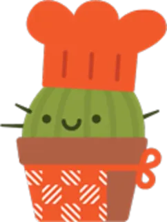 😛 cactus, chef, pianta, cucina, pentola, carino, cartone animato telegram sticker